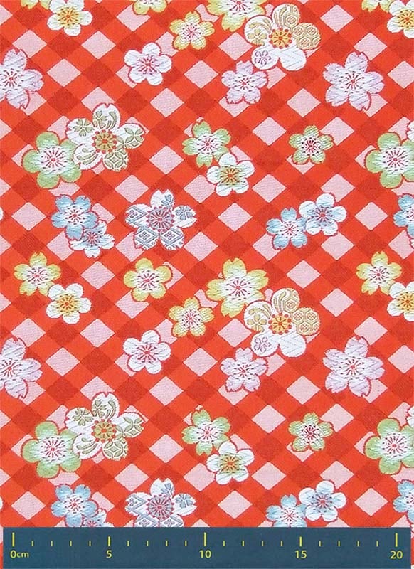 金襴生地 限定　-チェックに桜　赤-