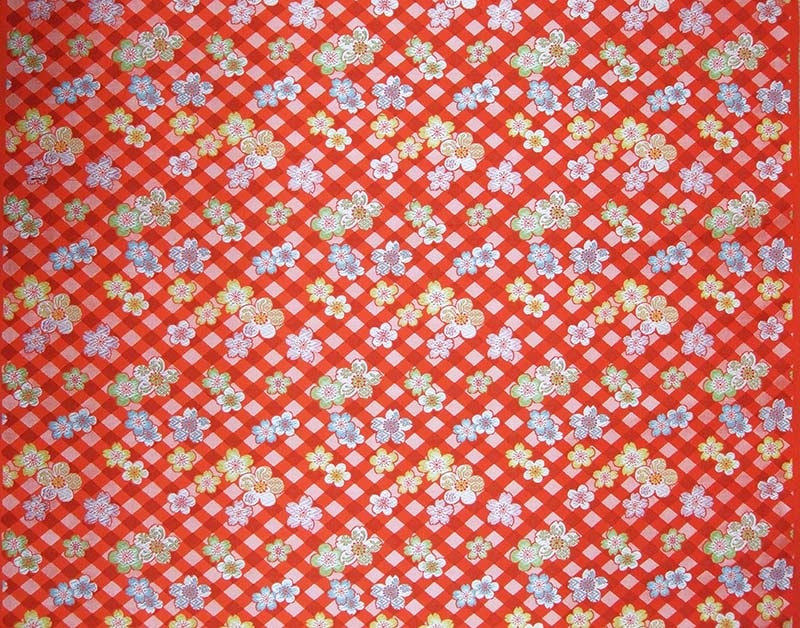 金襴生地 限定　-チェックに桜　赤-