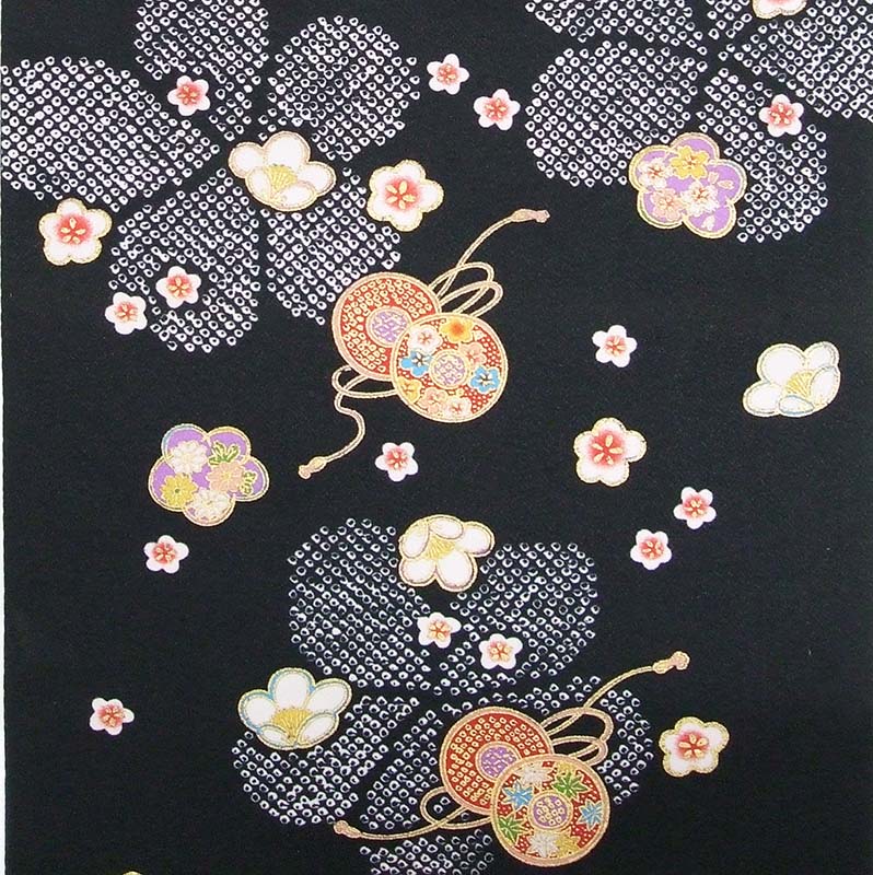 限定ちりめん友禅　-鼓に鹿の子大桜　黒-