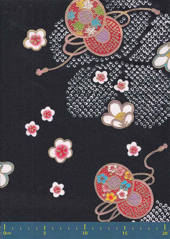 限定ちりめん友禅　-鼓に鹿の子大桜　黒-