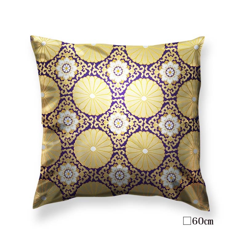 金襴クッションカバー　-上粋柳金通　十六菊金通し-