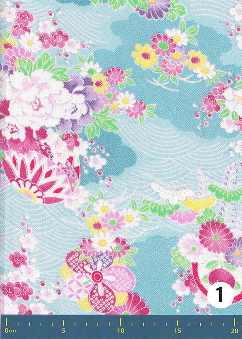 限定ちりめん友禅　-手毬牡丹に流水-