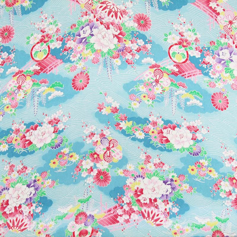 限定ちりめん友禅　-手毬牡丹に流水-