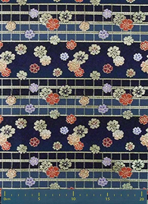 金襴生地 限定　-横段格子に桜　紺-