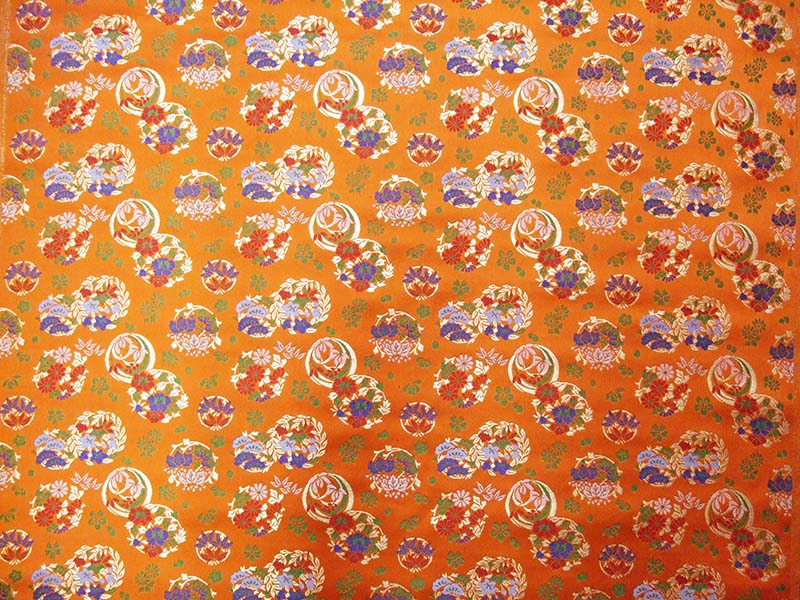 金襴生地 限定　-菊/牡丹/桔梗　花丸　オレンジ-