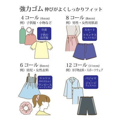 【金天馬ブランド】子供服や小物作りにおすすめ。つなぎ無しの31ｍ巻平ゴム約4ｍｍ幅青天馬（4コール）
