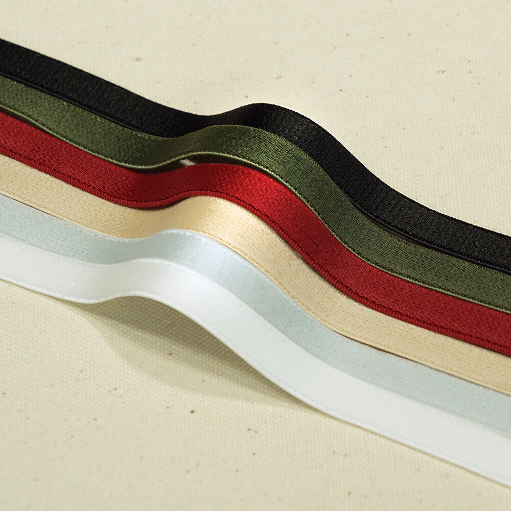 【サテンリボン　ゴム】上品な光沢感が魅力！サテンリボンゴム 全6色　100ｍ巻