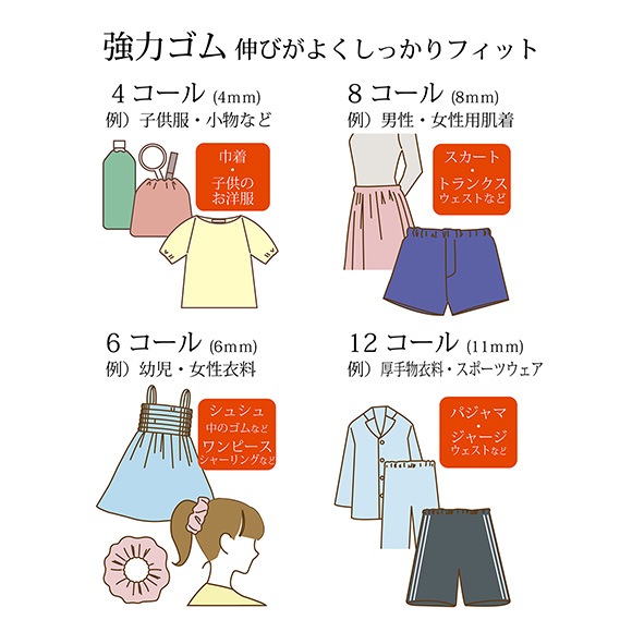【金天馬ブランド】子供服や小物つくりにおすすめ。強力平ゴム　赤天馬4コール　約4ｍｍ幅