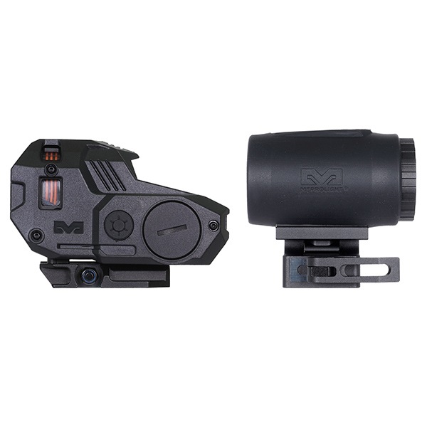 ARROW OPTICS MEPROLIGHT MEPRO M22 PRO タイプ 1X28 集光ドットサイト ファイバーレッド ＆ MEPRO MMX3 タイプ マグニファイア セット 