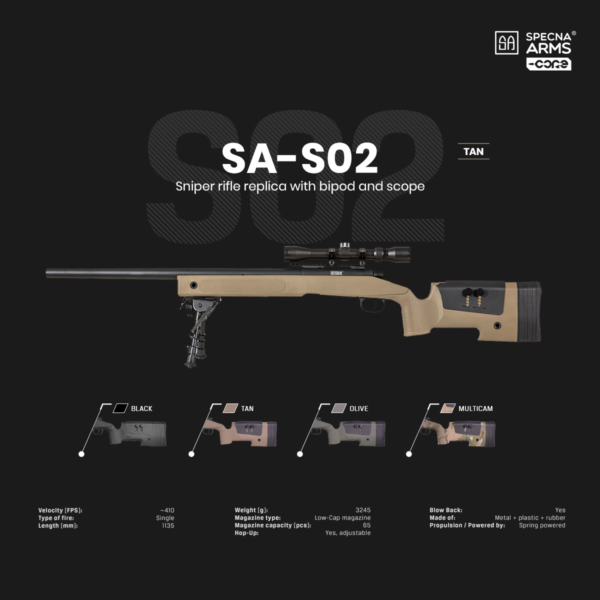 Specna Arms SA-S02 M40A3タイプ スナイパーライフル スコープ&バイポッドセット タンカラー