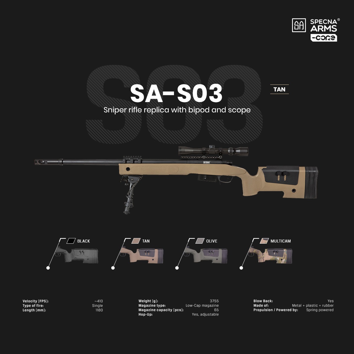 Specna Arms SA-S03 M40A5タイプ スナイパーライフル スコープ&バイポッドセット タンカラー