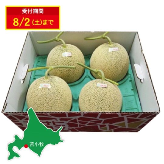 JAとまこまい　アサヒメロン　秀品　2.0kg×4玉　ご自宅用元箱入
