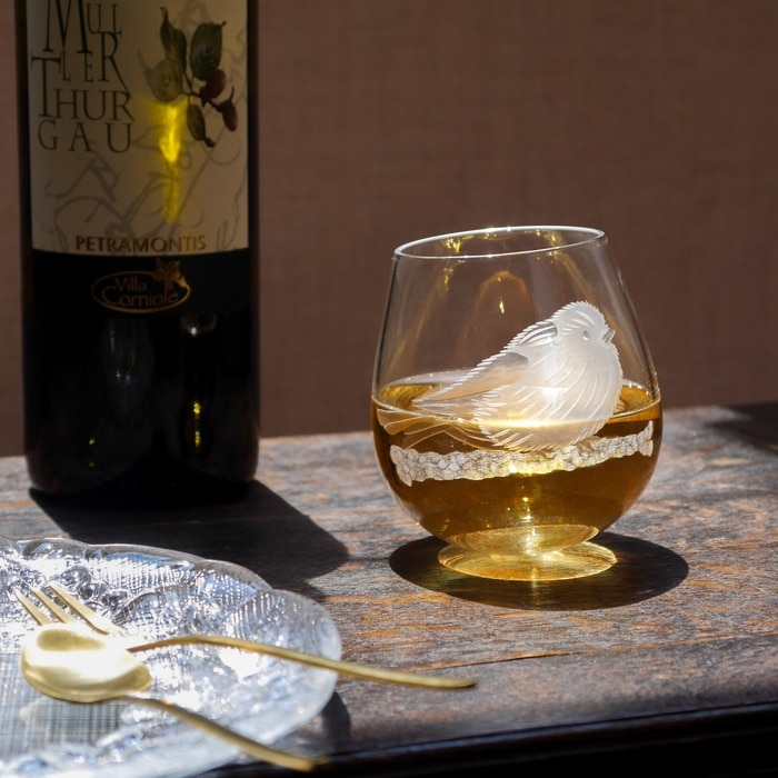 シマエナガ切子 スインググラス | 北一硝子 まごころお届け便