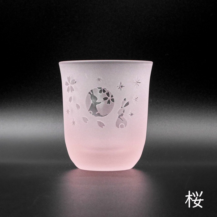 ☆耐熱性月見うさぎ湯呑み 桜・竹ペア(木箱付) | 北一硝子