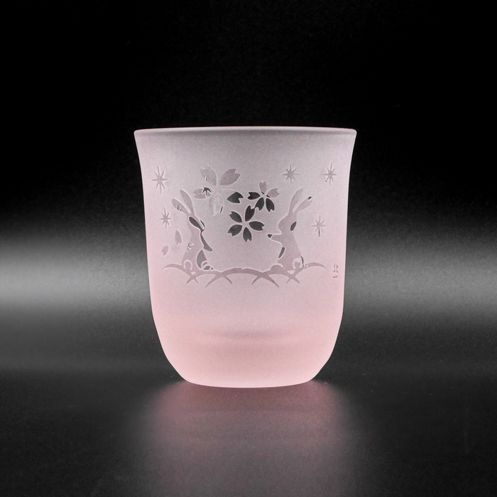 ☆耐熱性月見うさぎ湯呑み 桜・竹ペア(木箱付) | 北一硝子 まごころお