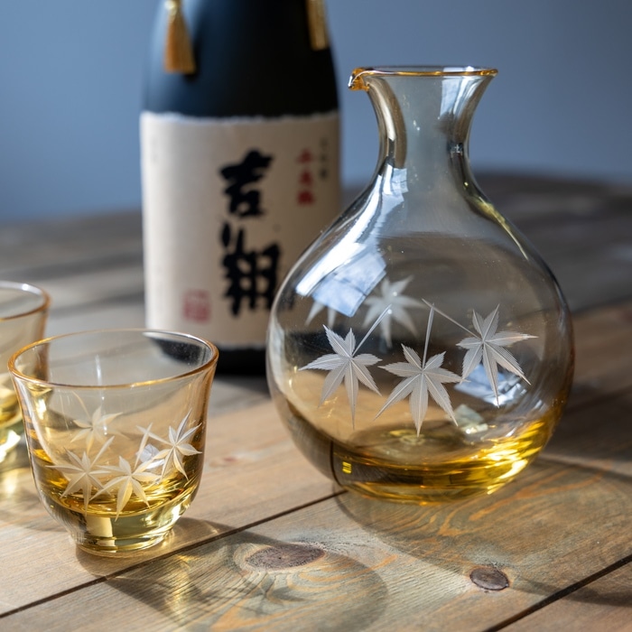 北一硝子冷酒徳利、一口ビール杯、上越クリスタル（月夜野工房）切子酒杯 北一硝子冷酒徳利、一口ビール杯、上越クリスタル（月夜野工房