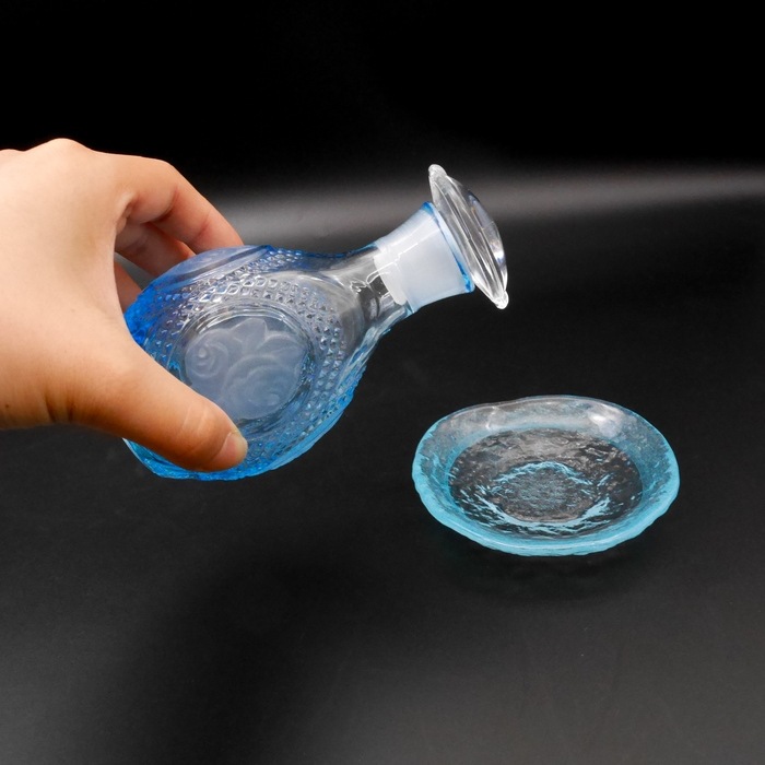 ☆バラ柄醤油差し醤油皿 ブルー・ローズセット(木箱付) | 北一硝子