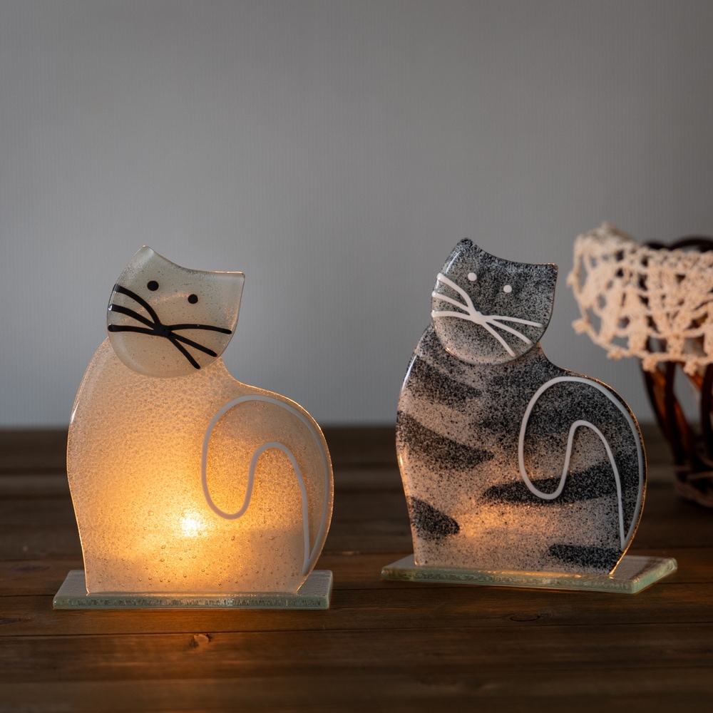 のんびり猫のキャンドルホルダー 「おすまし」 | 北一硝子 まごころお