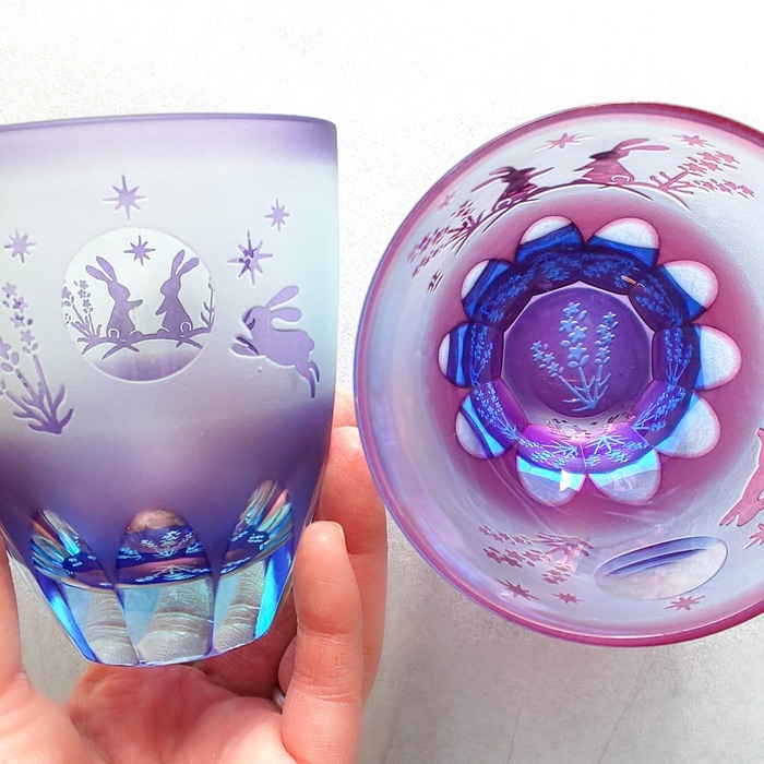 北一硝子 ゆらゆらグラス 月見　うさぎ 夏のラベンダー　星　新品　北海道　小樽 北一硝子 ゆらゆらグラス 月見 うさぎ 夏のラベンダー 星 新品