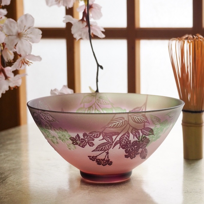 抹茶碗 乾山写 白化粧に桜 華やかながらも落ちつきある桜の茶碗