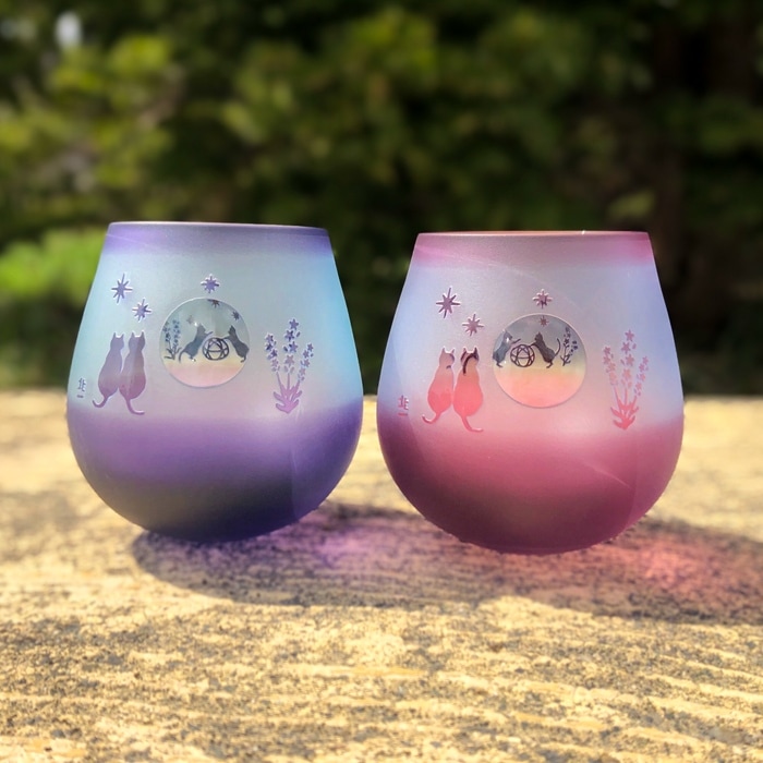 北一硝子 ゆらゆらグラス 月見　うさぎ 夏のラベンダー　星　新品　北海道　小樽 夏限定 月見うさぎ万華鏡万能グラス ラベンダー | 北一硝子
