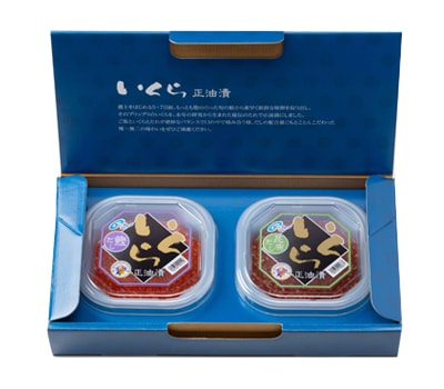 いくら正油漬～ギフト（かつおだし・昆布だし）各180g2個セット