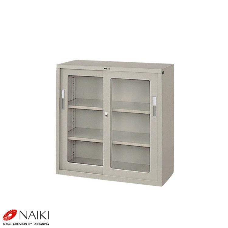 送料込　匿名発送　NAIKI 引き違い書庫 HS-HG33J ＋　ベース 引き戸 送料無料】<br>引違い書庫(ガラス戸)<br>HG33J-AW<br>幅880×奥行400×高