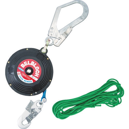 TSUYORON ベルト巻取式墜落防止器具 ベルブロック ショックアブソーバなし ベルト幅18mm×長さ8m 上部大径フック BB-80-SN-90ST(引寄せロープ付)  