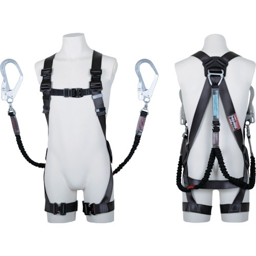 TSUYORON 黒影ハーネス ツインランヤード付き 伸縮式ノビロン(BK) ダークグレー Mサイズ  