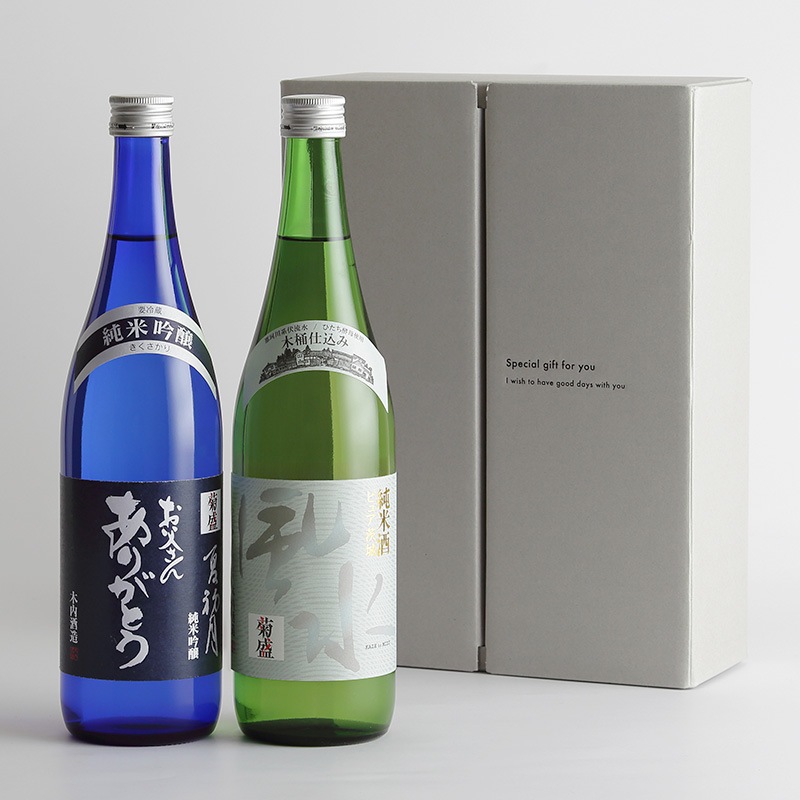 【2025父の日】限定ラベル 菊盛 純米吟醸酒「夏初月」720ml ＋ピュア茨城  純米酒 720ml ２本セット<クール便にてお届け>