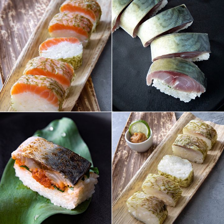 【TS CUBIC SHOPPING限定】旬鯖寿司、炙りさば明太子寿司、鮭寿司（国産）、鯛寿司（国産）4本セット
