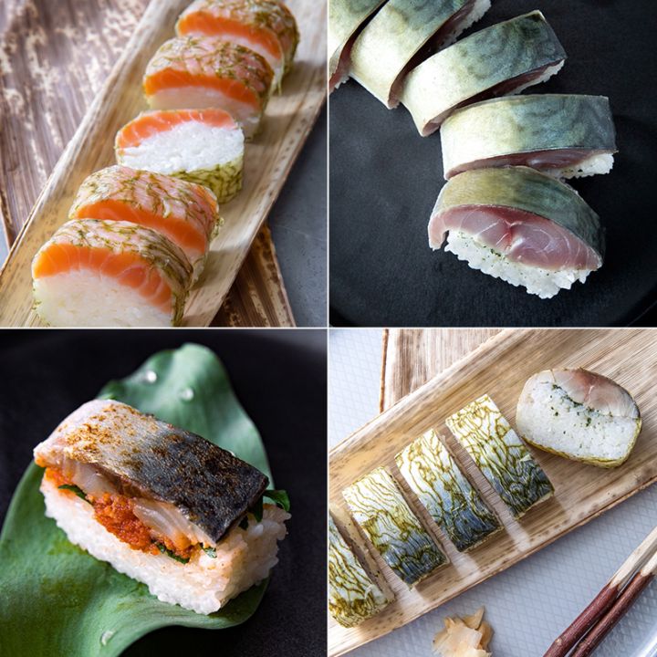 【TS CUBIC SHOPPING限定】さば寿司、旬鯖寿司、炙りさば明太子寿司、鮭寿司（国産）4本セット