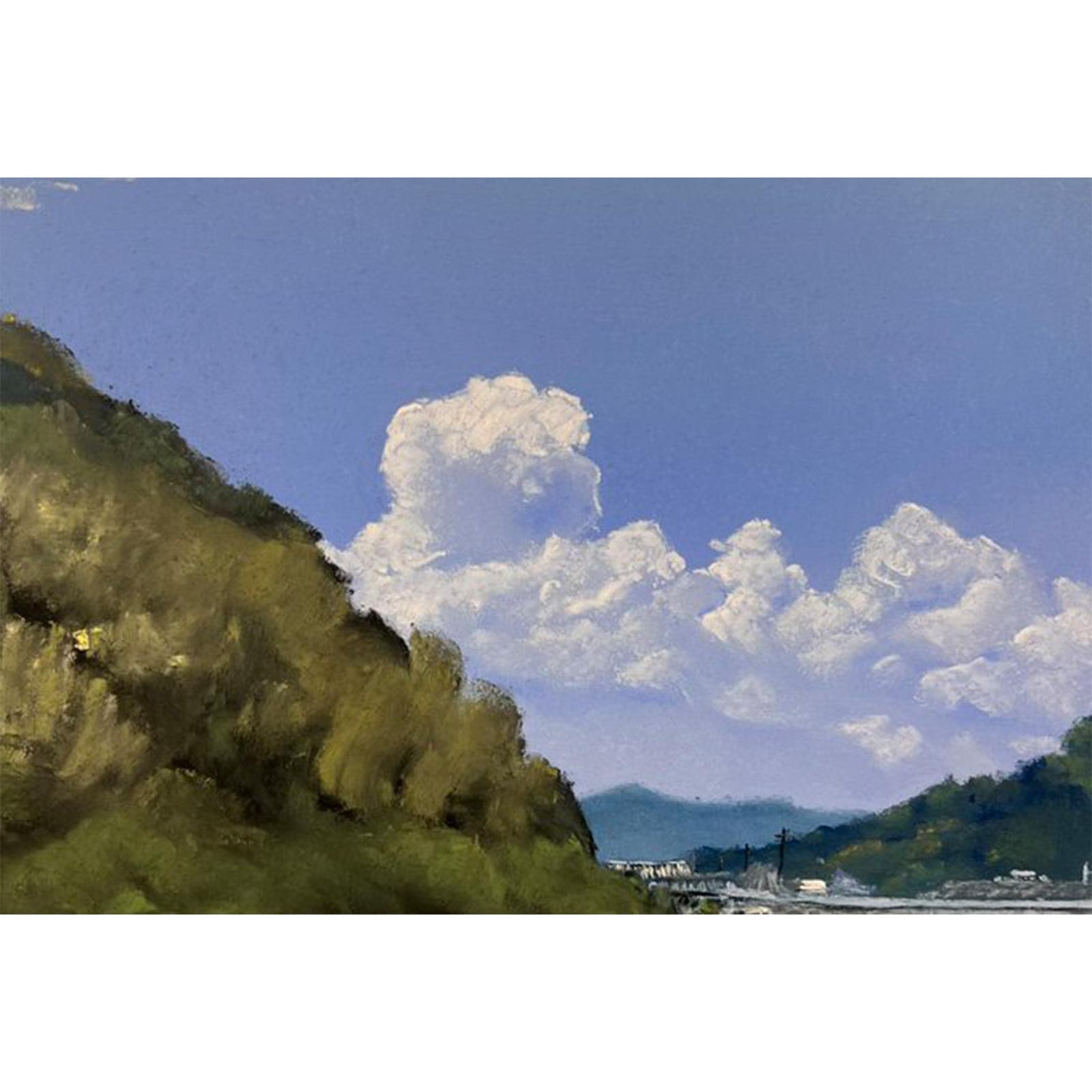 河のある風景：朝（パステル画・マット紙付き） 絵画 パステル画