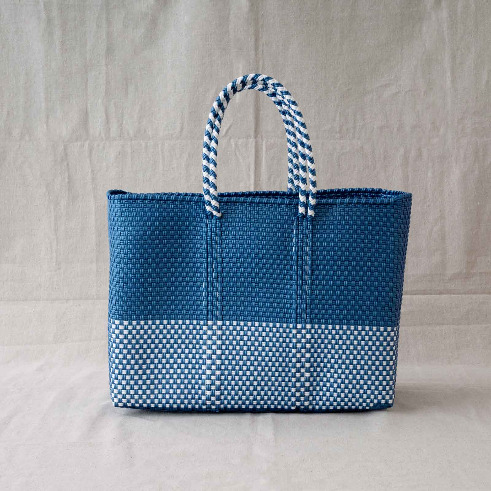 mercado bag MS/blue＆white pattern