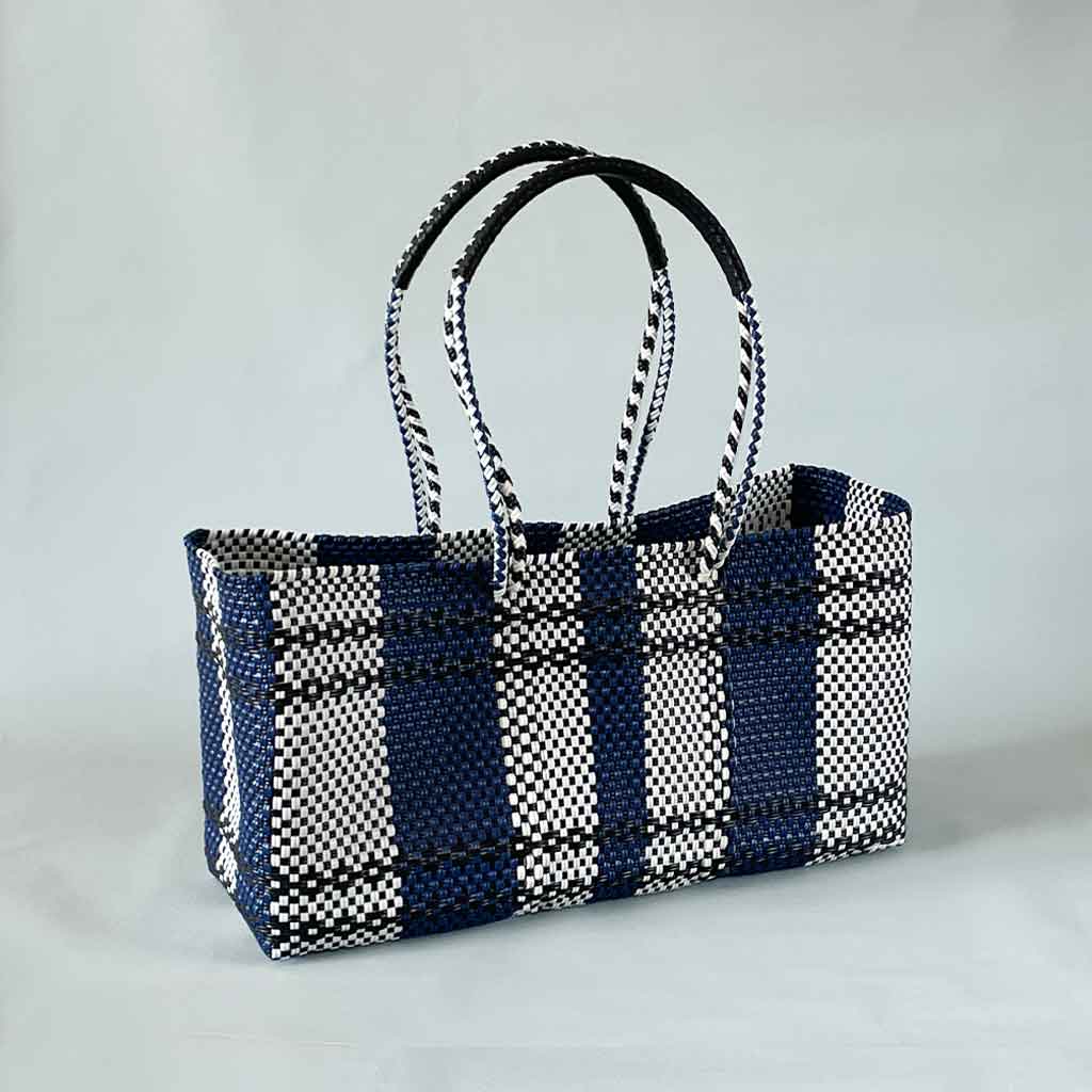 mercado bag LS/handle/navy&white
