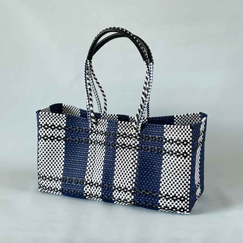 mercado bag LS/handle/navy&white