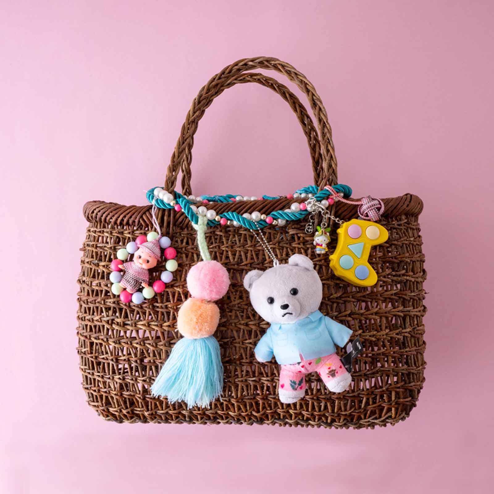 バッグチャーム&あけび蔓透かし編みかご(大)