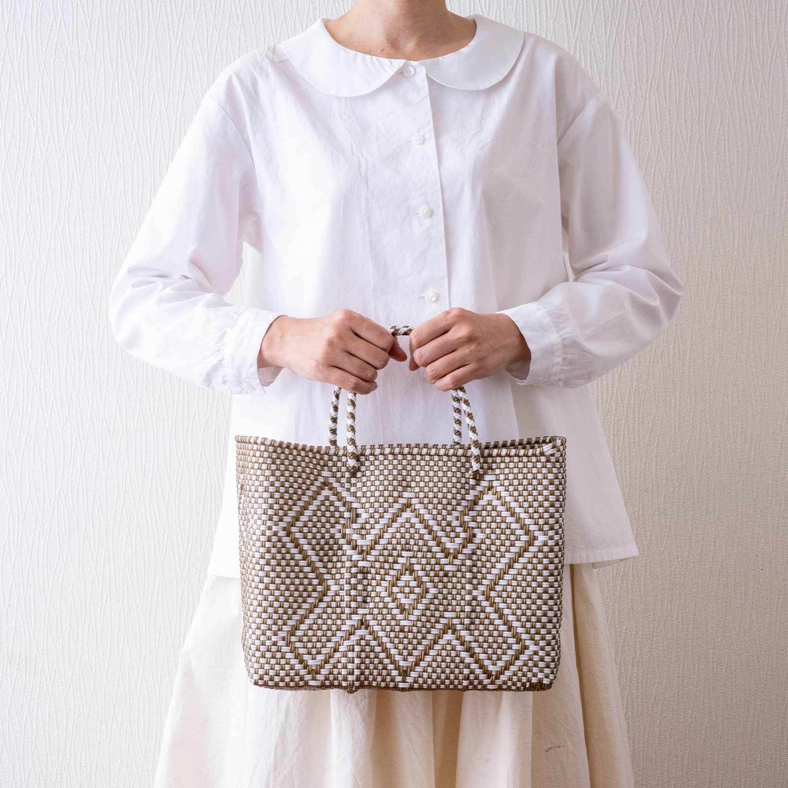 mercado bag XS／beige&white