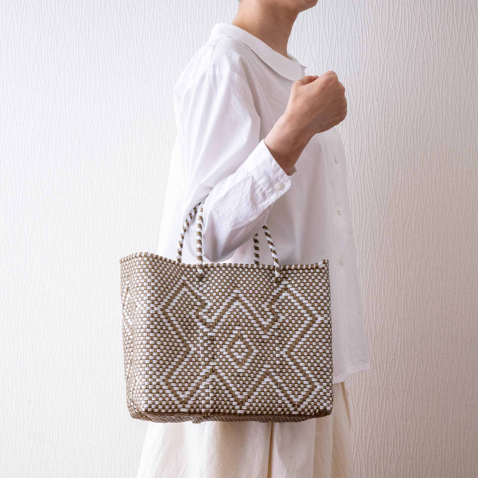 mercado bag XS／beige&white