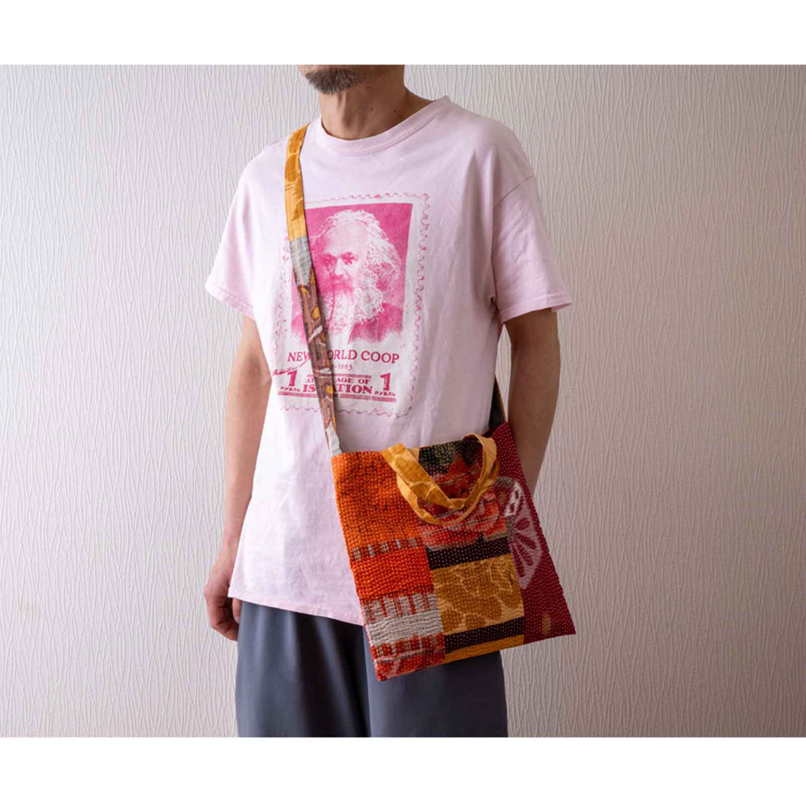 布羊舎/古布の刺し子ショルダーバッグ/紅パッチワーク