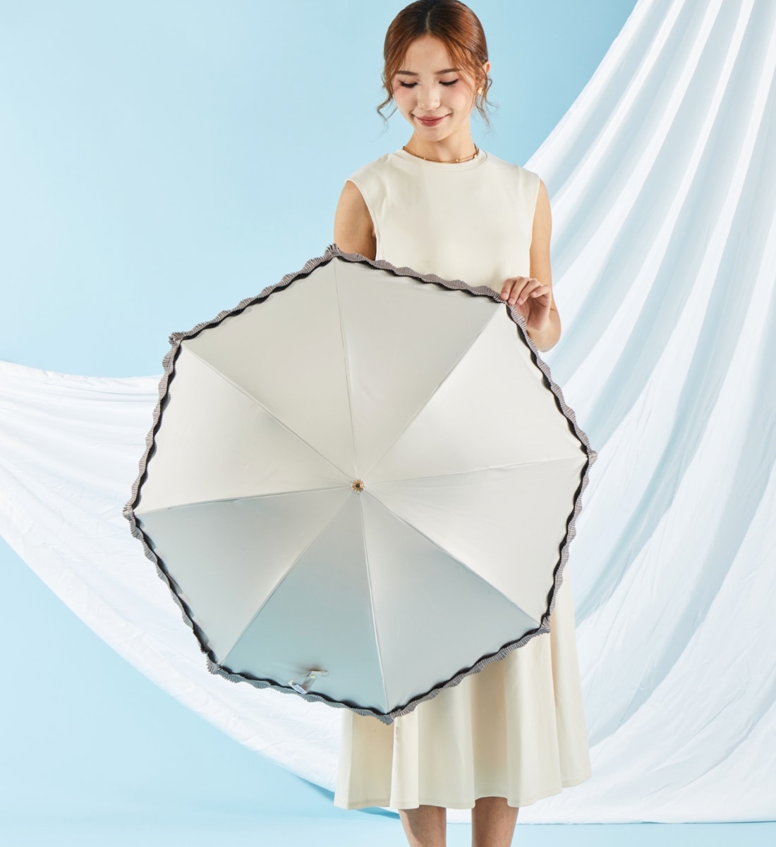 2026新作】プリーツフリル ショート丈 晴雨兼用傘 50cm 日傘 雨傘