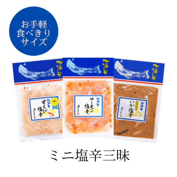 クーポン配布中【ギフト包装対象外】ミニ塩辛三昧（サーモン塩辛・甘えび塩辛・新潟仕込みいか塩辛）＜袋パック＞EC-BM19