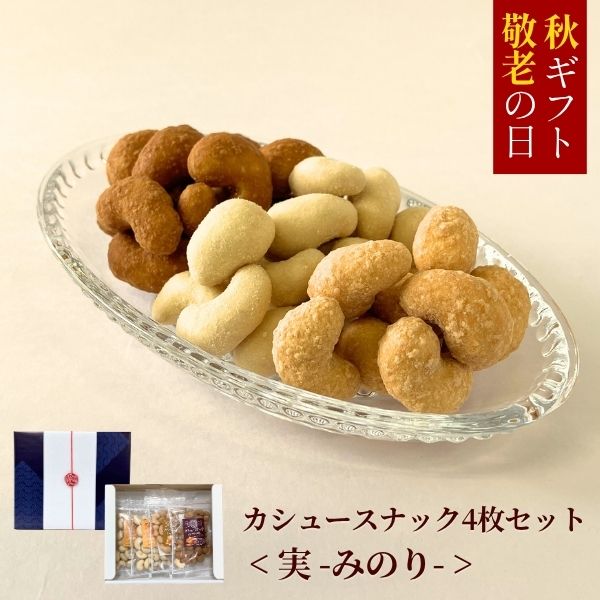 【限定水引ラッピング 梅結び】 カシュースナック4点セット <実-みのり->(メイプル味×1・キャラメル味×1・チーズ味×2)＜常温商品＞EC26-19