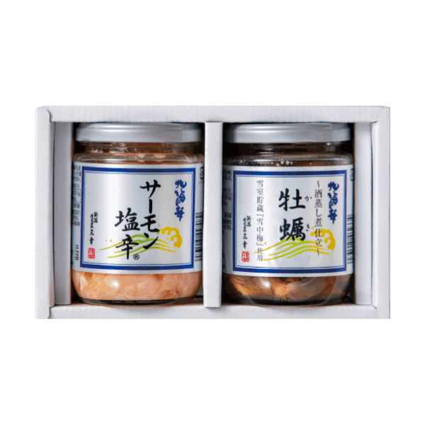 おつまみセット（サーモン塩辛・酒蒸し煮仕立 牡蠣）A-39