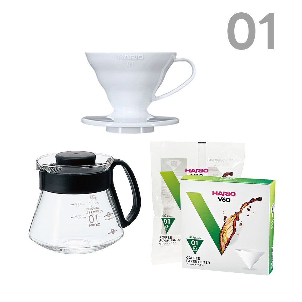 HARIO (ハリオ) V60透過ドリッパー ホワイト 01＆V60レンジサーバー360＆V60用フィルターセット