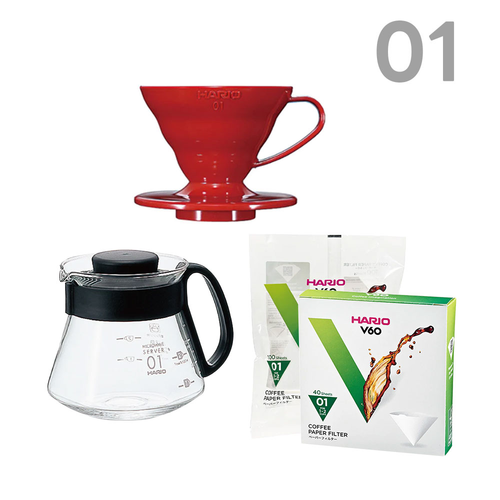 HARIO (ハリオ) V60透過ドリッパー レッド 01＆V60レンジサーバー360＆V60用フィルターセット