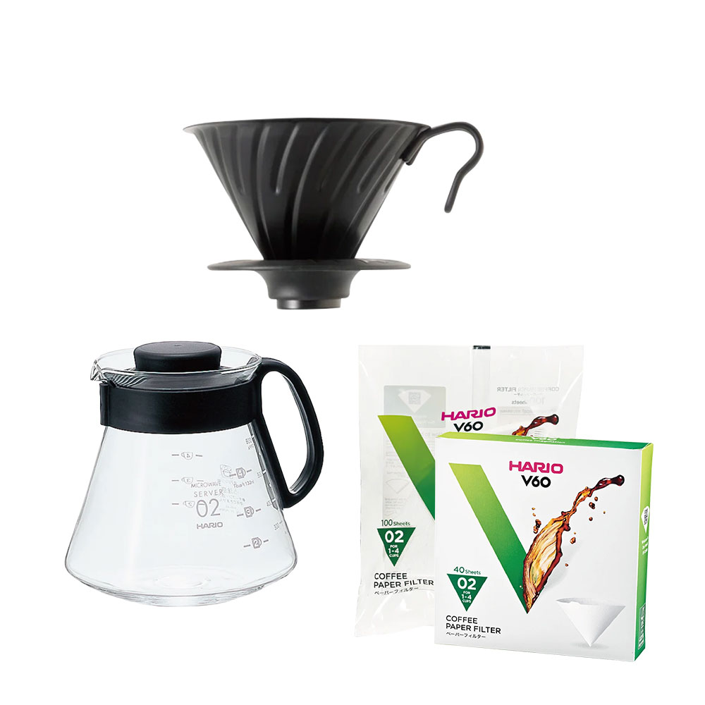 HARIO (ハリオ) V60 メタルドリッパー マットブラック＆V60レンジサーバー600＆V60用フィルターセット