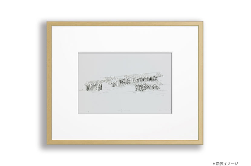 建築家 隈研吾作品  オリジナル版画   　             「野鳥の森山荘/Roof Birds」