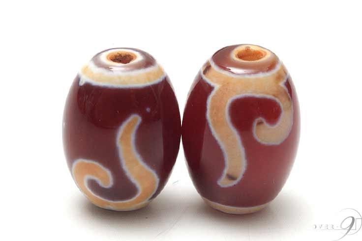 紅玉髄天珠 金銭釣天珠 約14mm×10mm】【メール便可】
