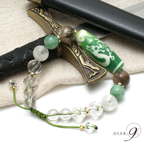 最高品質　玉髄　双龍皇帝龍天珠　9-50 入手困難 Twin Dragon -Green- ～老玉髄 緑 宝珠 双皇帝龍天珠ブレスレット
